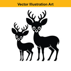 Fototapeta premium Vector art of a doe and fawn stand isolated on white background
