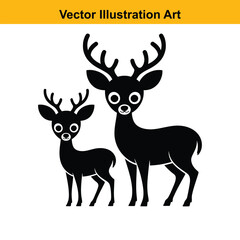 Fototapeta premium Vector art of a doe and fawn stand isolated on white background