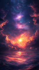 Naklejka premium Starry galaxy with swirling nebula clouds, cosmic purples and blues, infinite space, ultra-HD, 8k generative ai