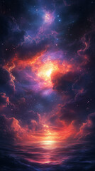 Obraz premium Starry galaxy with swirling nebula clouds, cosmic purples and blues generative ai