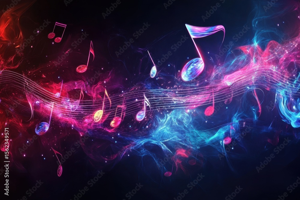 Aufkleber Colorful animated music background with vibrant notes and flowing patterns for creative projects, Music animated background