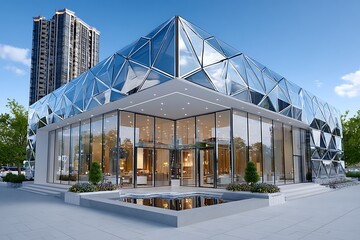 Stylish office complex with glass panels high resolution picture