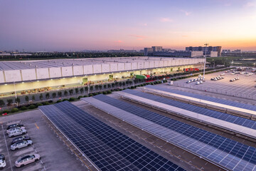 aerial view solar power station on rooftop