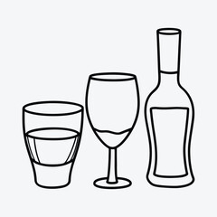 wine glass and bottle vector art 