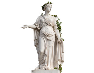 Obraz premium Ancient statue of a woman adorned with leaves, isolated on a transparent background.