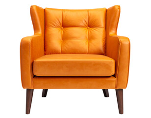 Armchair art deco style in orange isolated on transparent background. Front view.