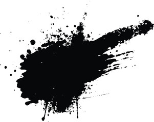 Black brush strokes and ink drops on white canvas