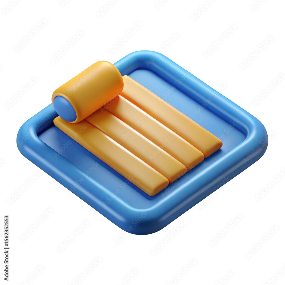 Fototapete stylized 3d rendering of a rolled up yoga mat on a blue tray isolated on transparent background