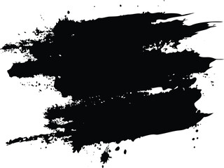 Black brush strokes and ink drops on white canvas