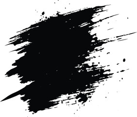 Black brush strokes and ink drops on white canvas