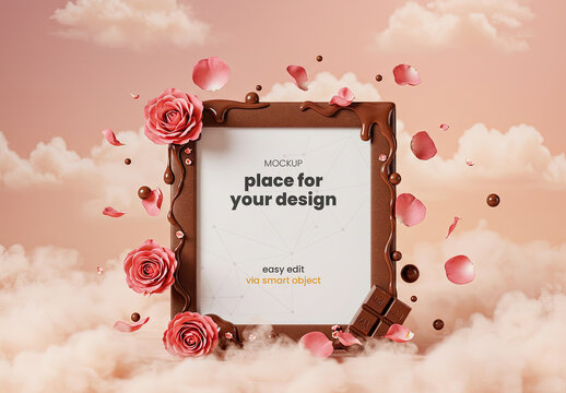 Vertical Frame Poster Image Mockup Chocolate and Flowers Style