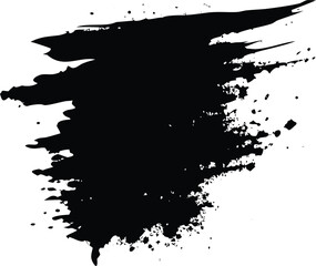 Black brush strokes and ink drops on white canvas