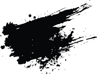 Black brush strokes and ink drops on white canvas