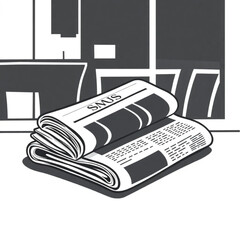 A folded newspaper on a café table