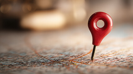Red location pin marking destination on city map representing travel navigation GPS and route planning concept