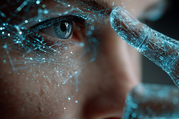 Futuristic eye technology concept with digital interface and human connection for ai vision and data
