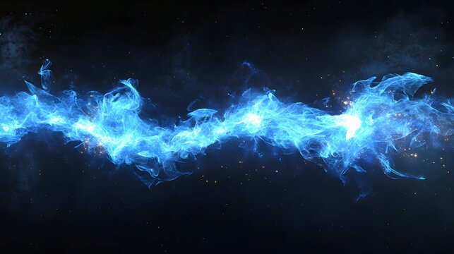 Digital illustration of luminous blue smoke ribbon against a dark, starry backdrop. - Powered by Adobe