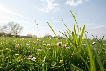 green grass and blue sky