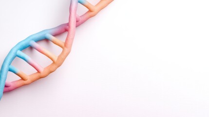 Colorful DNA strand model with vibrant blue and pink hues, representing genetic diversity and scientific exploration in biology research