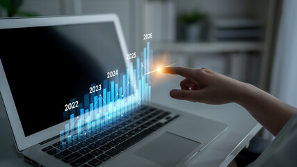 Business bar chart and line graph showing yearly business growth from 2022 to new year 2026, represent data analytics, future 2026 planning, business 2026 trend, and performance analysis 2026 Latch