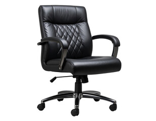 Fototapeta premium Luxurious black leather executive office chair with diamond tufting isolated on transparent background.
