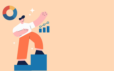 Man business vector illustration concept with a presentation, people, and graph data analyst