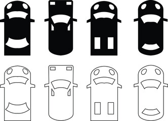Cars icon set from above, top view isolated. Modern urban civilian vehicle. View from bird's eye. Realistic design. Flat style vector. traffic, automobile transportation. Transport service concept.