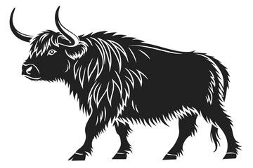 highland cow sihouette black vector