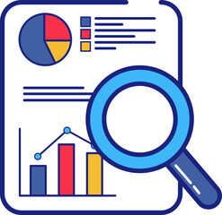 Magnifying glass with graph or chart icon, a vector illustration for search and business analysis