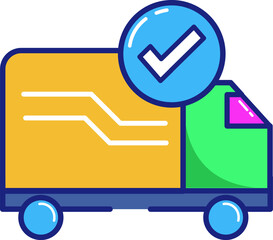 Hand truck with a delivery truck icon, symbolizing fast cargo transportation