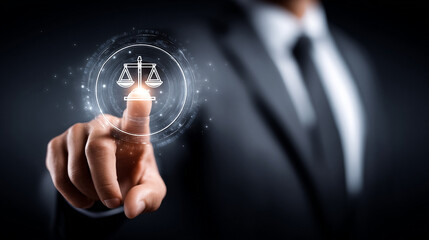 Businessman Hand Icon Pointing Justice Icon AI and Technology 