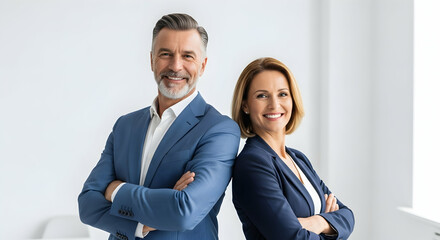 Smiling Business People Standing Back to Back with Arms Crossed