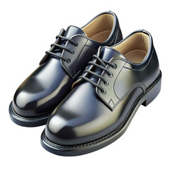 Pair of polished black leather oxford shoes isolated on transparent background