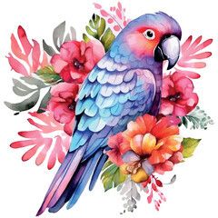 Fototapeta premium Colorful parrots perch on a jungle branch, a vibrant vector illustration of exotic tropical birds