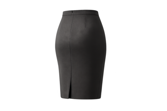 Elegant black pencil skirt isolated on transparent background, back view