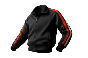 Stylish black tracksuit jacket with stripes isolated on a transparent background