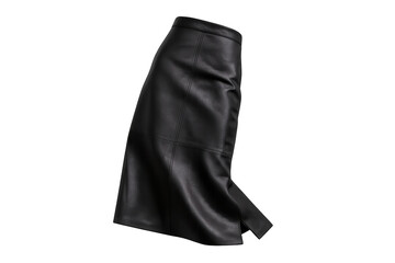 Stylish black midi skirt isolated on transparent background, leather look fashion