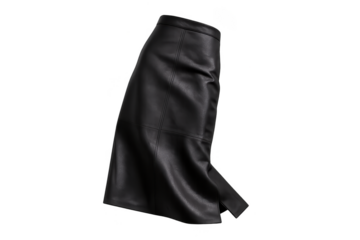 Stylish black midi skirt isolated on transparent background, leather look fashion