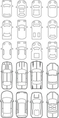 Cars icon set from above, top view isolated. Modern urban civilian vehicle. View from bird's eye. Realistic design. Flat style vector. traffic, automobile transportation. Transport service concept.