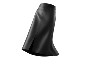 Elegant black leather skirt with a slit isolated on transparent background, fashion
