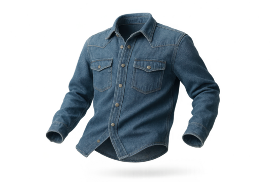 Denim shirt, long sleeves, classic western style isolated on transparent background.