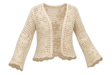 Obraz premium Elegant beige crochet cardigan isolated on transparent background for design