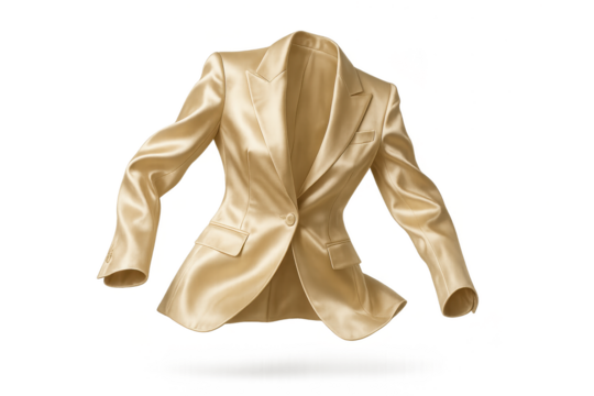 Elegant golden formal blazer isolated on transparent background, stylish item