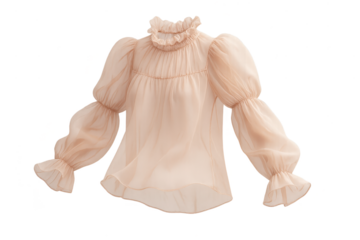 Elegant sheer blouse with ruffled collar isolated on transparent background