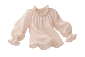 Elegant sheer blouse with ruffle details isolated on transparent background