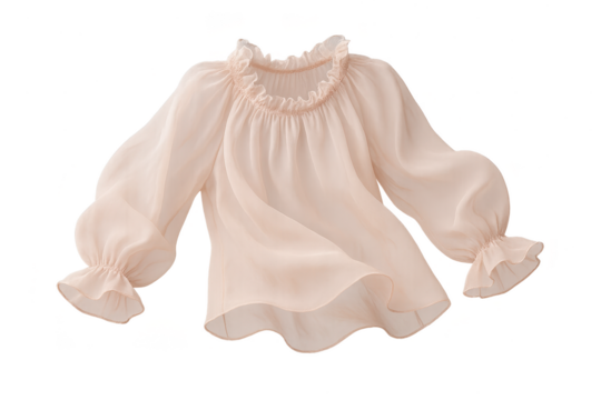 Elegant sheer blouse with ruffle details isolated on transparent background
