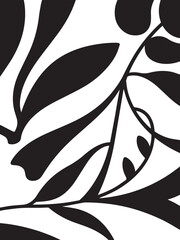 Fototapeta premium A high-contrast vector image features a black and white abstract pattern of flowing leaves and branches, creating a natural and elegant design.