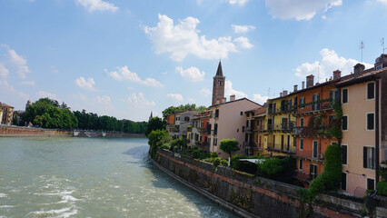 Aerial view of Verona with basilica of Saint Anastasia, Italy