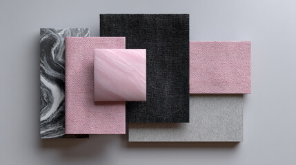 Mood board with pink and gray colors.
