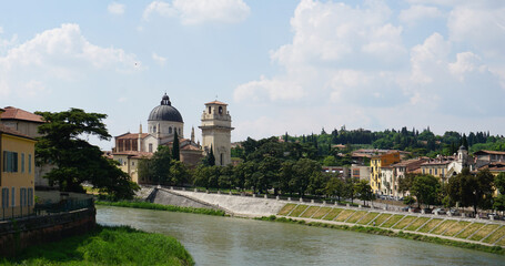 Verona - Church of San Giorgio in Braida in a sunny day with the Adige river.